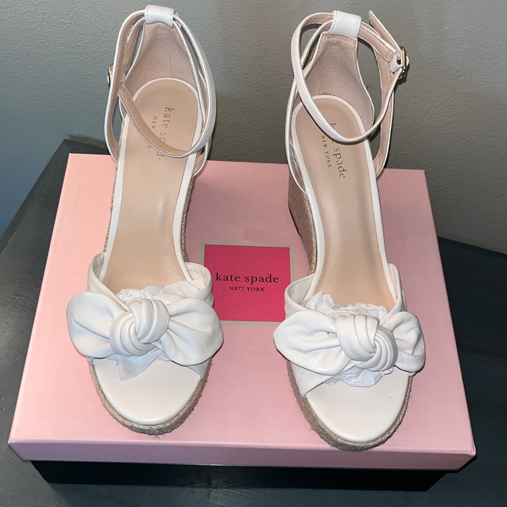 Kate Spade New York Tianna Ivory Knot Detail Espadrills Wedge Sandals sz 9.5 NIB
